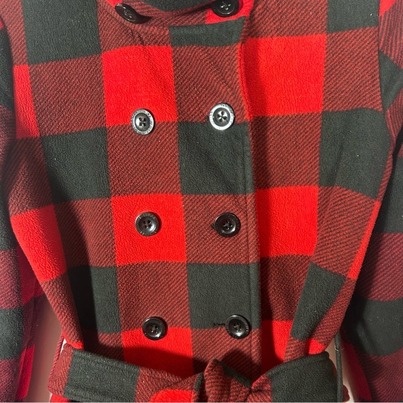 Ike Behar Red Buffalo Plaid Belted Button Up Pea Coat Size S - Picture 4 of 12